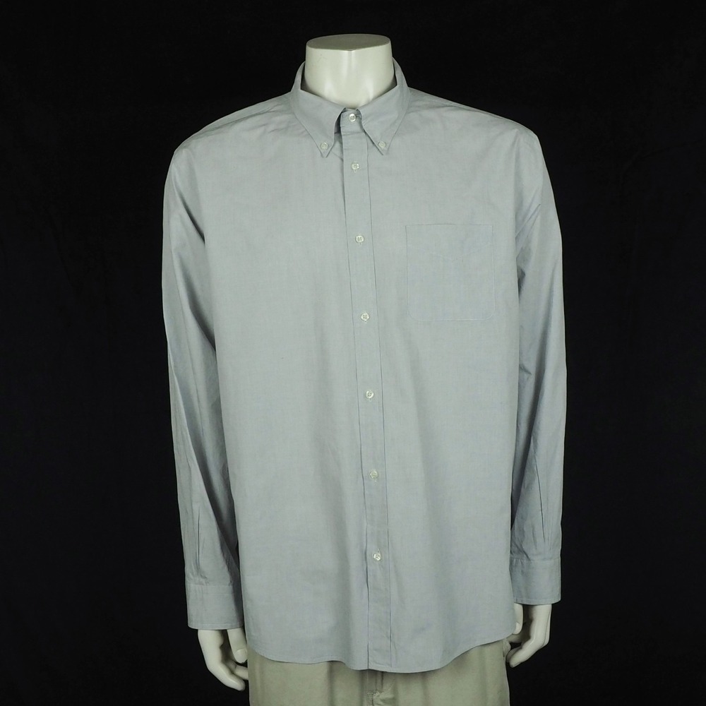 Brooks Brothers Button Down Shirt Mens 2XL XXL Gray Pocket Dress Cotton Blend